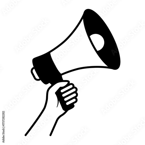 Protest and Freedom of Speech. Hand Holding Megaphone Symbol. Icon about demonstrations, voicing opinions, or announcements