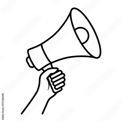 Protest and Freedom of Speech. Hand Holding Megaphone Symbol. Icon about demonstrations, voicing opinions, or announcements