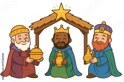 Three wise men gift at a Christmas nativity scene. 