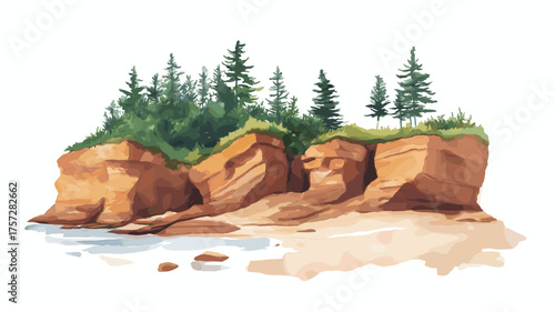 Prince Edward Island National Park. Prince Edward Island National Park hand drawn watercolor illustration
