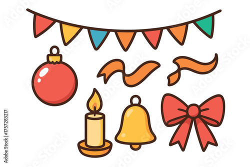 Decorative elements for holiday celebration and festive events. Set of 6 vector illustration