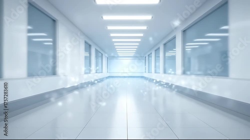 Wallpaper Mural Bright, modern, sterile corridor with reflective floor and windows Torontodigital.ca