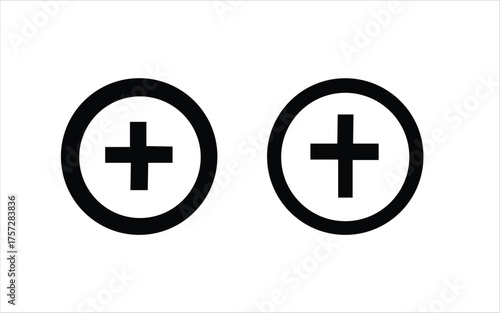 Two stylized black plus signs enclosed within black oval shapes on a white background