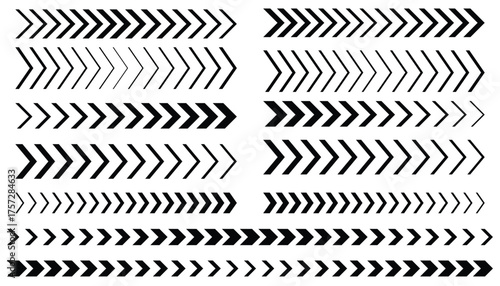 Set of sport racing arrow stripes for start or finish in flat cartoon style. Dynamic design for car, moto, boat, track, sticker, decal, banner, poster, or sports illustration project.