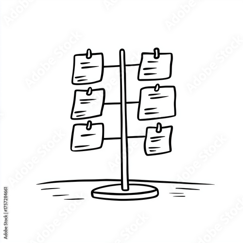 Clip holder stand displaying several blank sheets of paper