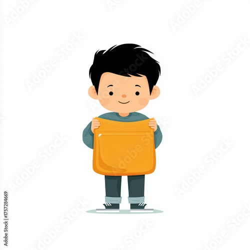 Of asian boy packing school bag