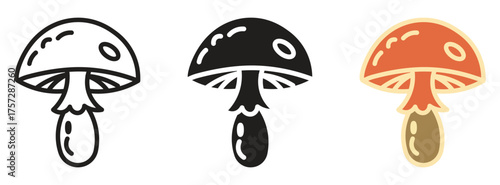 Mushroom Icon Set. Champignon mushroom icon button, vector, sign, symbol, logo, illustration, editable stroke, flat design style isolated on white, vector illustration.
