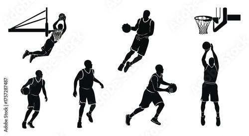 Basketball Player Silhouette Vector Set — Dunk, Dribble, and Jump Shot Poses