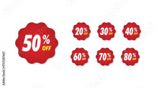 Special offer discounts label starting from 20, 30, 40, 50, 60, 70, 80 percent.Sales promotion banner element,discount labels for shopping,social media.Price tag discount. Vector design