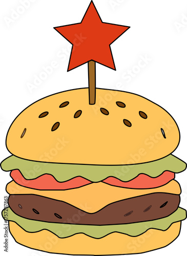 doodle burger pattern background. doodle fast food burger seamless pattern background. seamless pattern of hamburger in doodle style. Seamless Pattern of a Cheese Burger or Hamburger. 