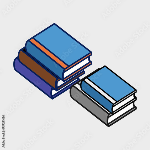 3D Isometric Stack of Books — Minimalist Education and Knowledge Icon
