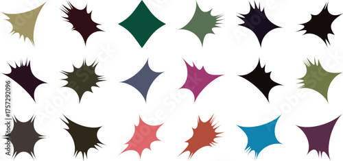 Collection of abstract starburst and diamond shapes in various muted colors