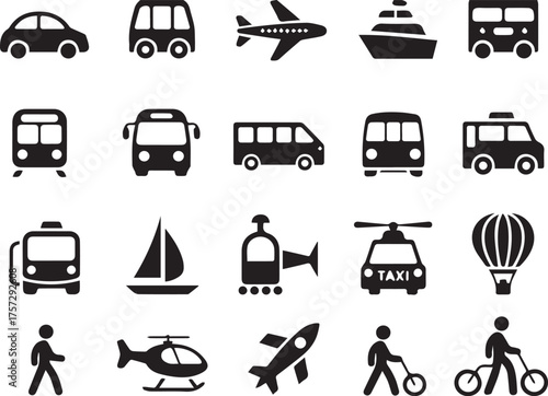 Transportation Vehicle Silhouette Icon Collection Vector Illustration