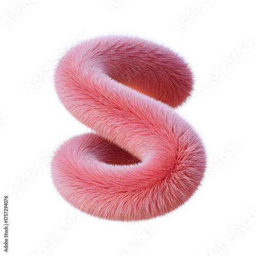 Fluffy Pink 3D Letter S with Furry Texture and Soft Pastel Gradient