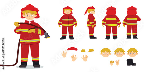 Cartoon Firefighter Character Design With Accessories