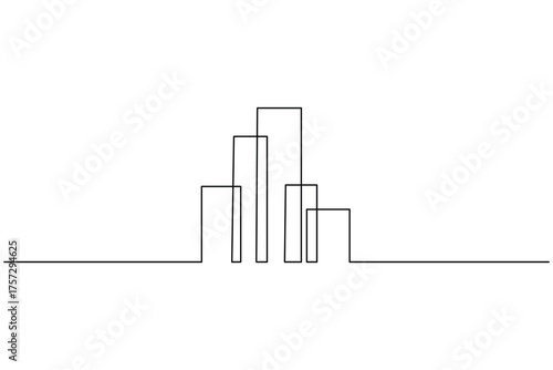 Office building single line art minimalist outline drawing isolated on white background