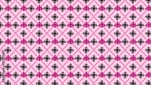 Seamless Geometric Floral Pattern with Pink and Black Design