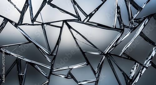 Abstract shattered glass texture with geometric fragmented patterns and metallic sheen