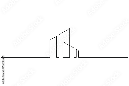 Office building single line art minimalist outline drawing isolated on white background