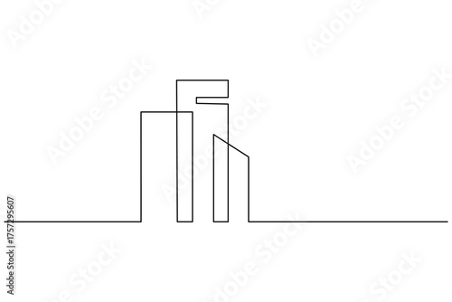 Office building single line art minimalist outline drawing isolated on white background