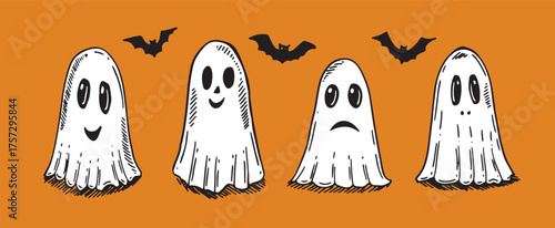 Halloween, a ghost on an orange background	
