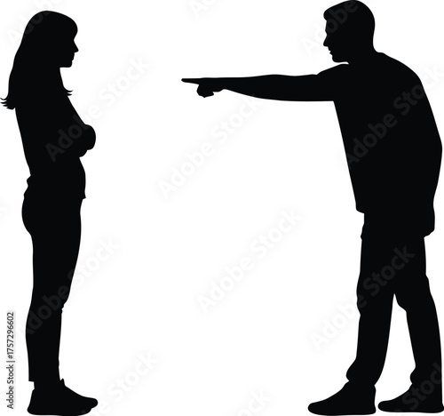 Bold Black Silhouette: Angry couple arguing silhouette isolated on transparent background