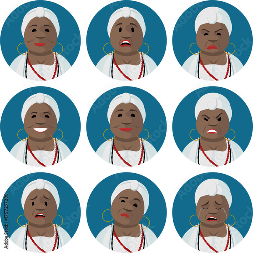 Personagem baiana em 9 expressões faciais diferentes - avatar