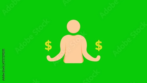 4K minimalist icon animation of a person meditating with dollar signs, symbolizing financial wellness, balance, and mindfulness in money management, savings, and personal finance stability.