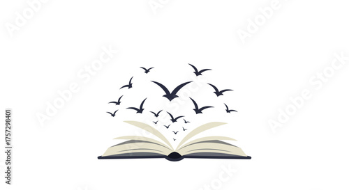 Open Book Turning into Flying Birds Surreal Vector