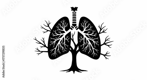 Flat vector of a tree whose branches are shaped like human lungs