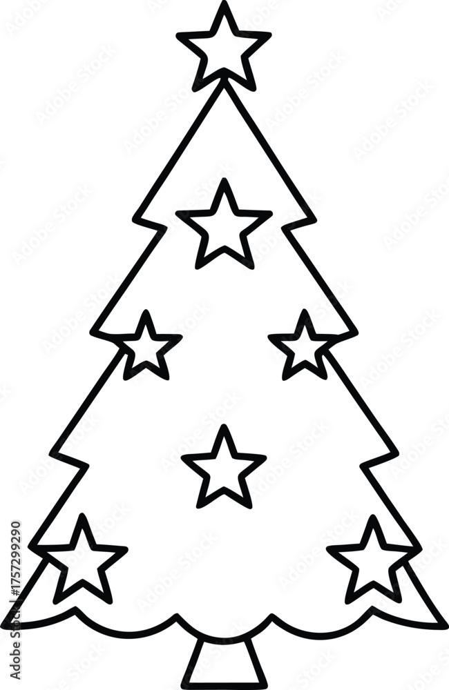 Obraz premium Christmas tree made of stars simple outline illustration on transparent background