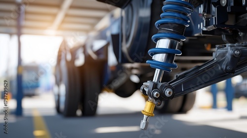 Wallpaper Mural Mechanics replacing suspension components and shock absorbers on trucks illustrate hands-on expertise, safety-focused repair, mechanical problem-solving, and industrial maintenance knowledge. Torontodigital.ca