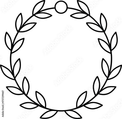 Christmas wreath circular leaf pattern line illustration on transparent background