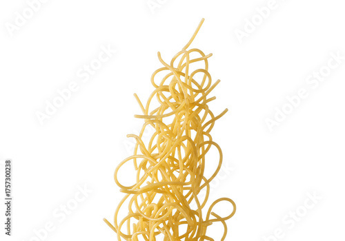 Abstract Stack of Cooked Spaghetti Noodles Isolated on White Background