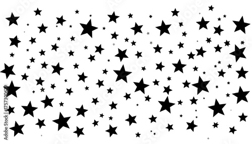 Black star shapes of varying sizes scatter against white background