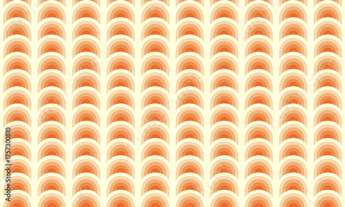 Abstract seamless pattern with retro 70s style orange gradient arches, creating a groovy geometric background