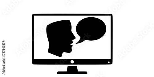 Virtual Consultation Face Profile Screen Flat Vector Icon