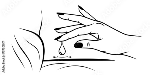 Hand Applying Serum Cream Drop to Facial Skin Flat Vector Graphic