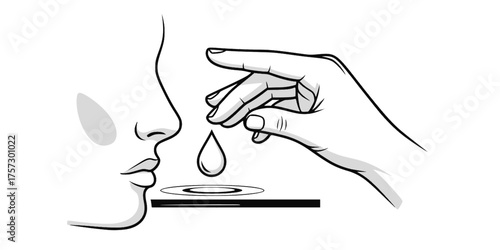 Hand Applying Serum Cream Drop to Facial Skin Flat Vector Graphic