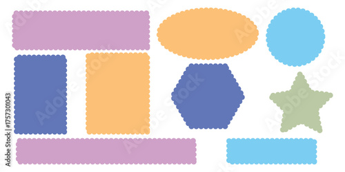 Rectangle shape frame with zigzag edge. Set of Zigzag and colorful Shapes. Vector set colorful wavy edge frames. Rectangular jagged curved box element.