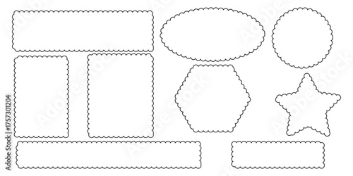 Rectangle shape frame with zigzag edge. Set of Zigzag and colorful Shapes. Vector set colorful wavy edge frames. Rectangular jagged curved box element.