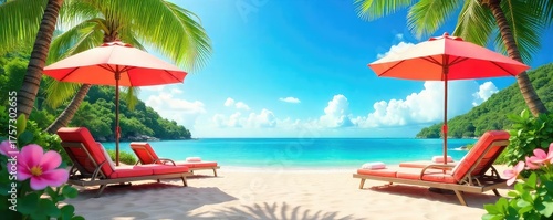 A vibrant summer scene with bright colors and playful elements, perfect for vacation and holiday themes ,  paradise,  sandals