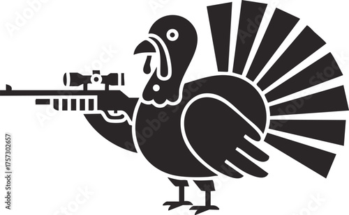 Funny Thanksgiving Turkey bird cartoon character with gun