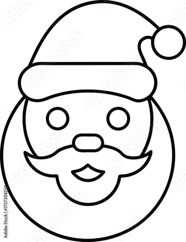 minimal santa claus face outline illustration on transparent background