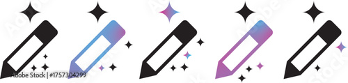 
AI writing or smart edit icon set. editing pen sparkle stars symbol. pencil compose symbol with sparkle stars. Artificial intelligence, intelligent content creation, seo, writing, or smart tools. Vec