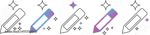 
AI writing or smart edit icon set. editing pen sparkle stars symbol. pencil compose symbol with sparkle stars. Artificial intelligence, intelligent content creation, seo, writing, or smart tools. Vec