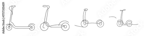 Abstract sketch of segway-style scooter with dynamic lines and minimalist aesthetic