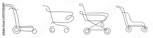 Collection of various types of trolleys and shopping carts side by side for comparison purposes