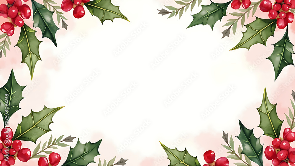 Fototapeta premium Christmas Holly Leaf Border Frame