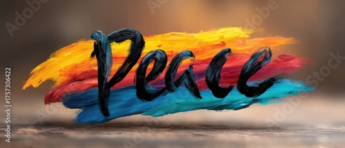 Colorful Peace Brush Stroke with Vibrant Background for Artistic and Positive Themes in Creative Projects